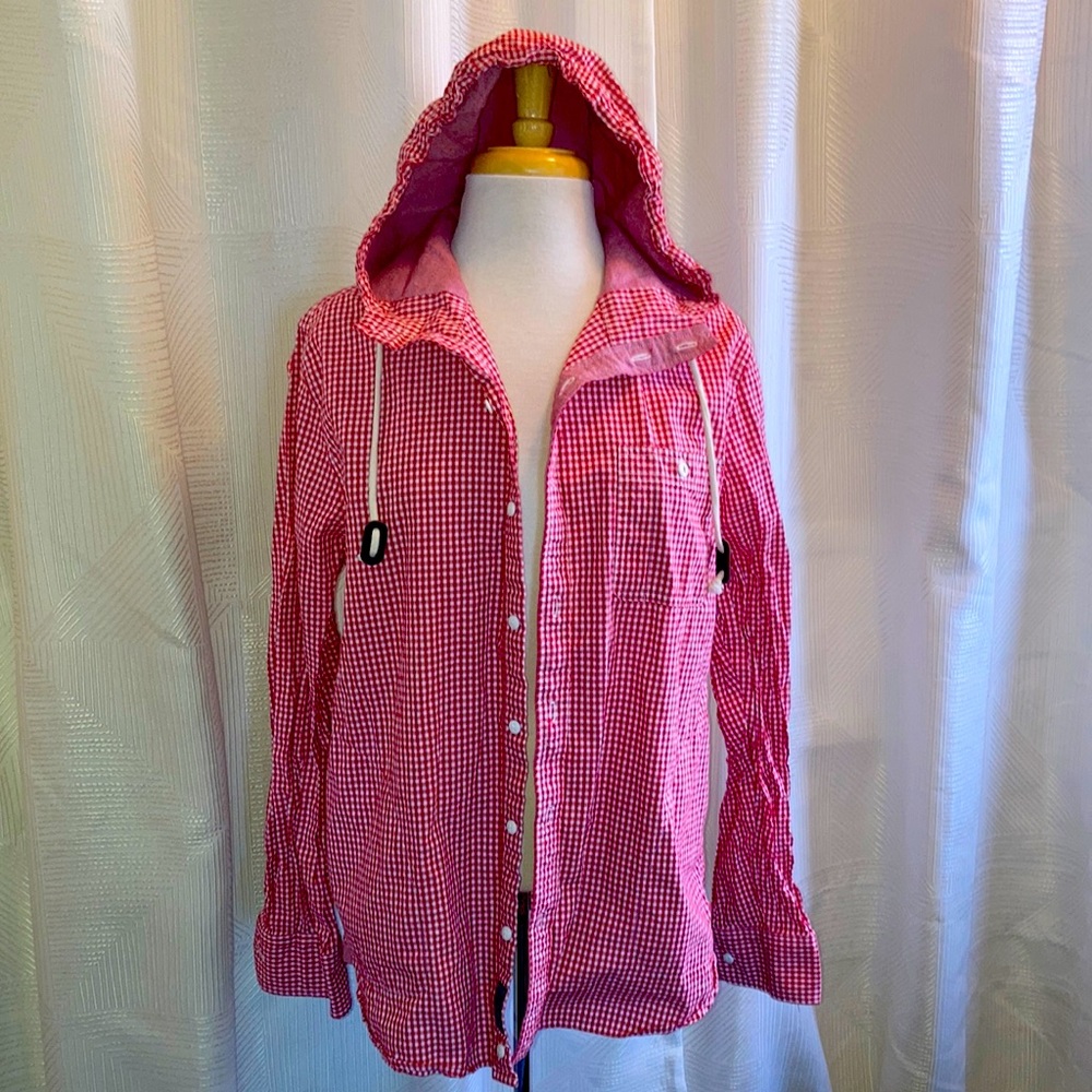 Vintage Penfield Button Up Jacket Shirt Red White Long Sleeve Women’s Sz L